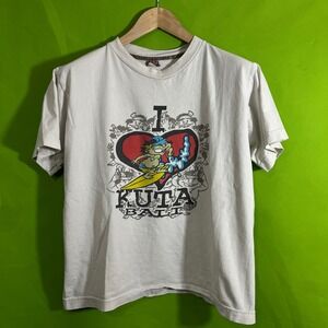 Vintage 90s Bali Kuta Beach Surfing Graphic T-Shirt White Large Made in Bali